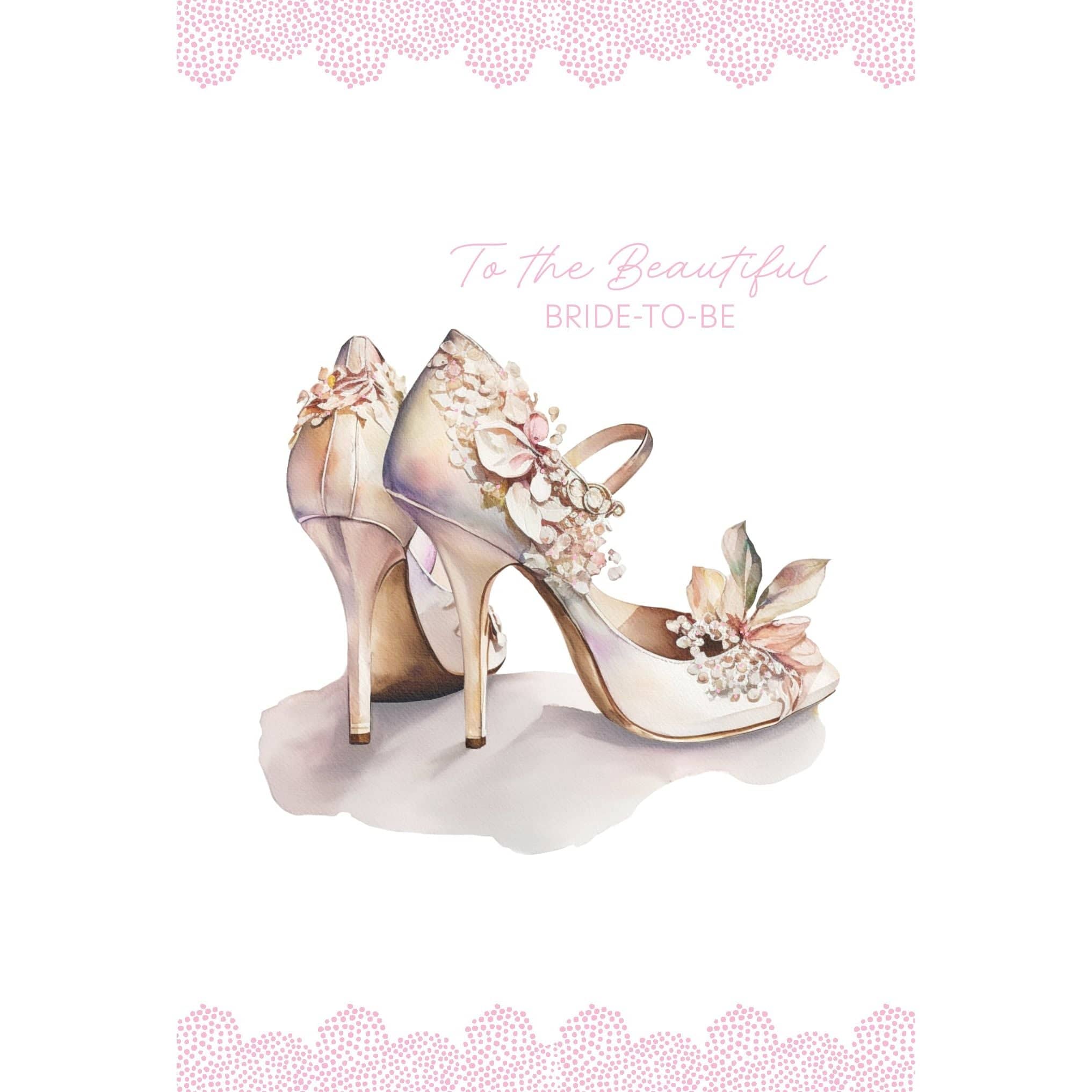 Pictura Bridal Shoes Wedding Shower invitation card featuring elegant wedding shoe illustration on white background
